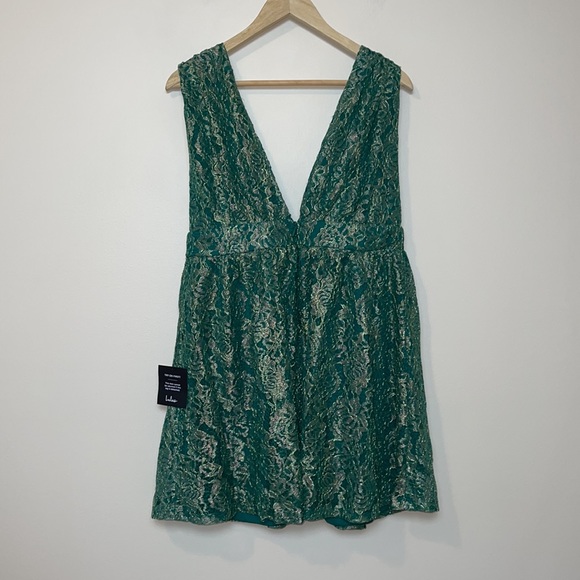 NWT Lulus Tawny Green Metallic Lace Skater Dress - Picture 7 of 16